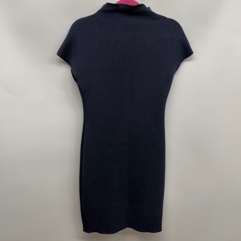 ZARA Mock Neck Sheath Dress Navy Blue Small Bodycon Festival Romantic Luxury - Picture 5 of 6